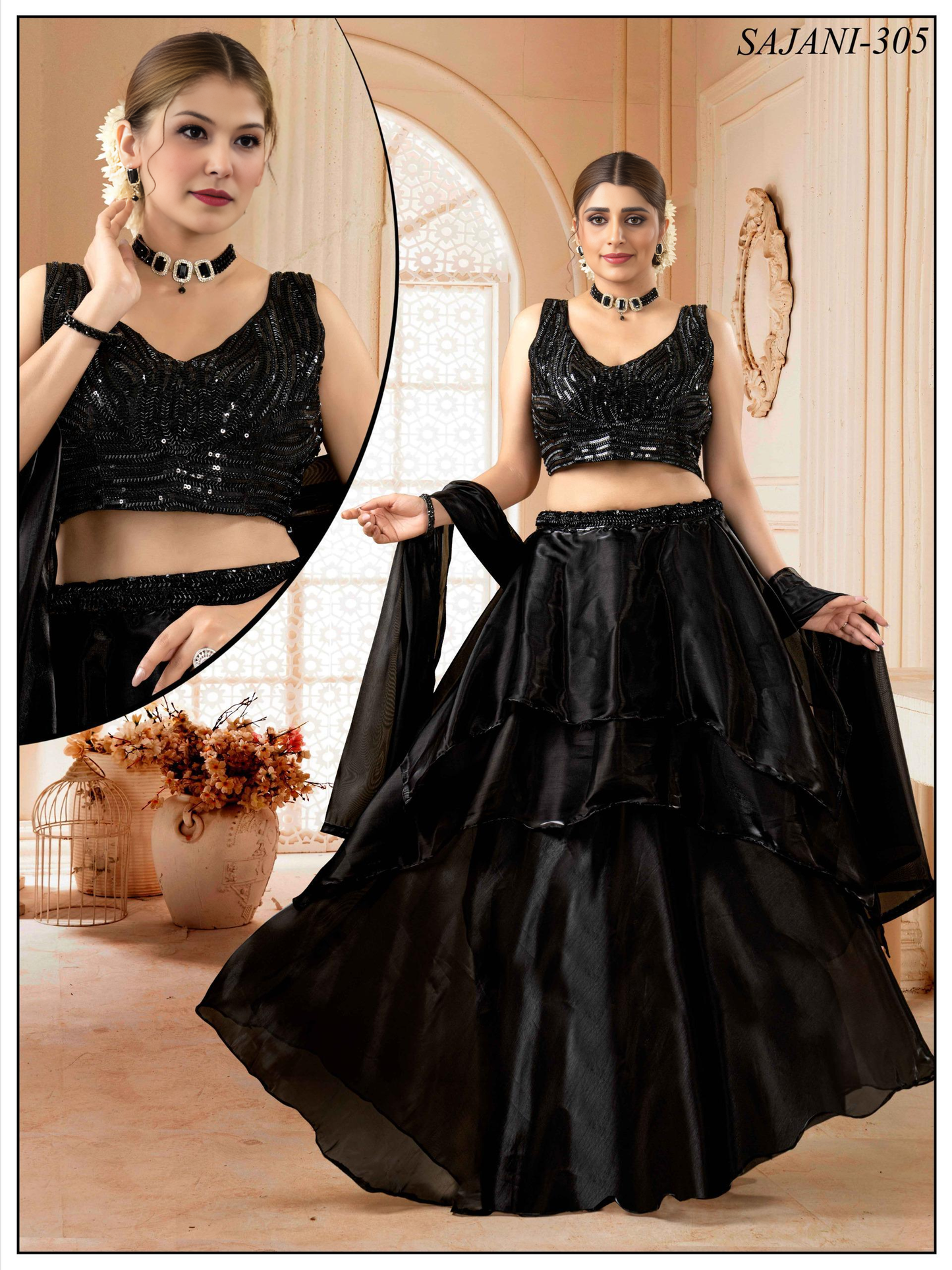 Black Shine Forever -  Crystal Work Flared Dress