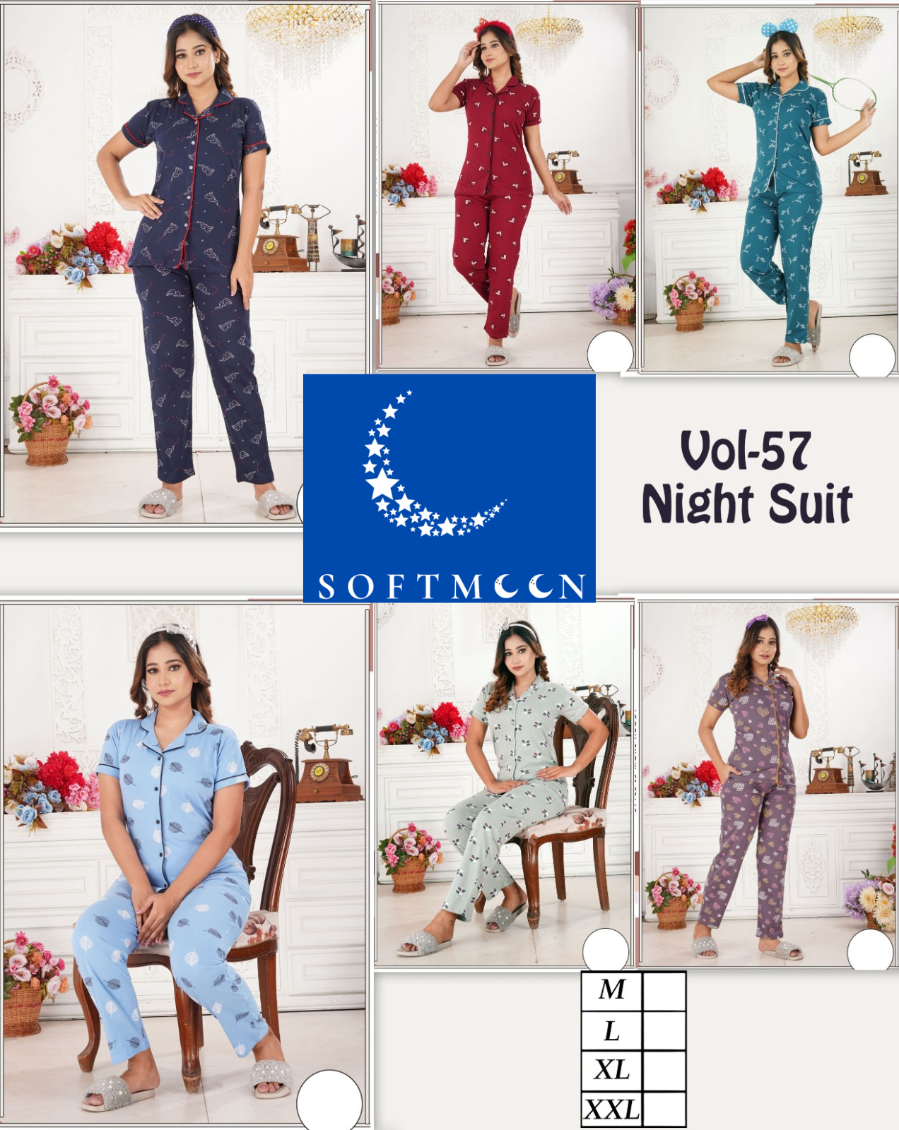 Premium Hosiery Collar Night Suit - Brand SOFTMOON VOL55