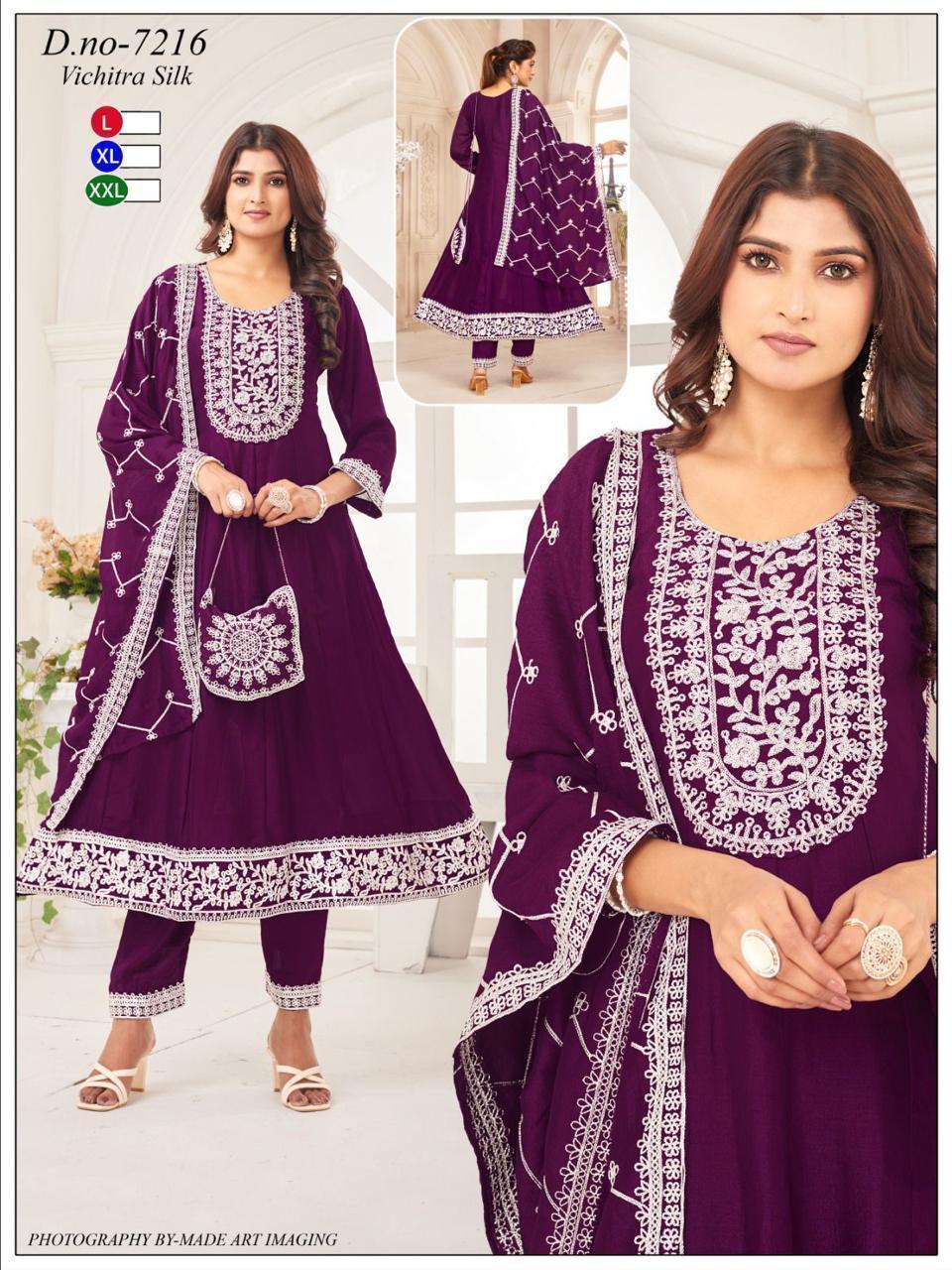 Vichitra Silk Frock 3pc With Handbag