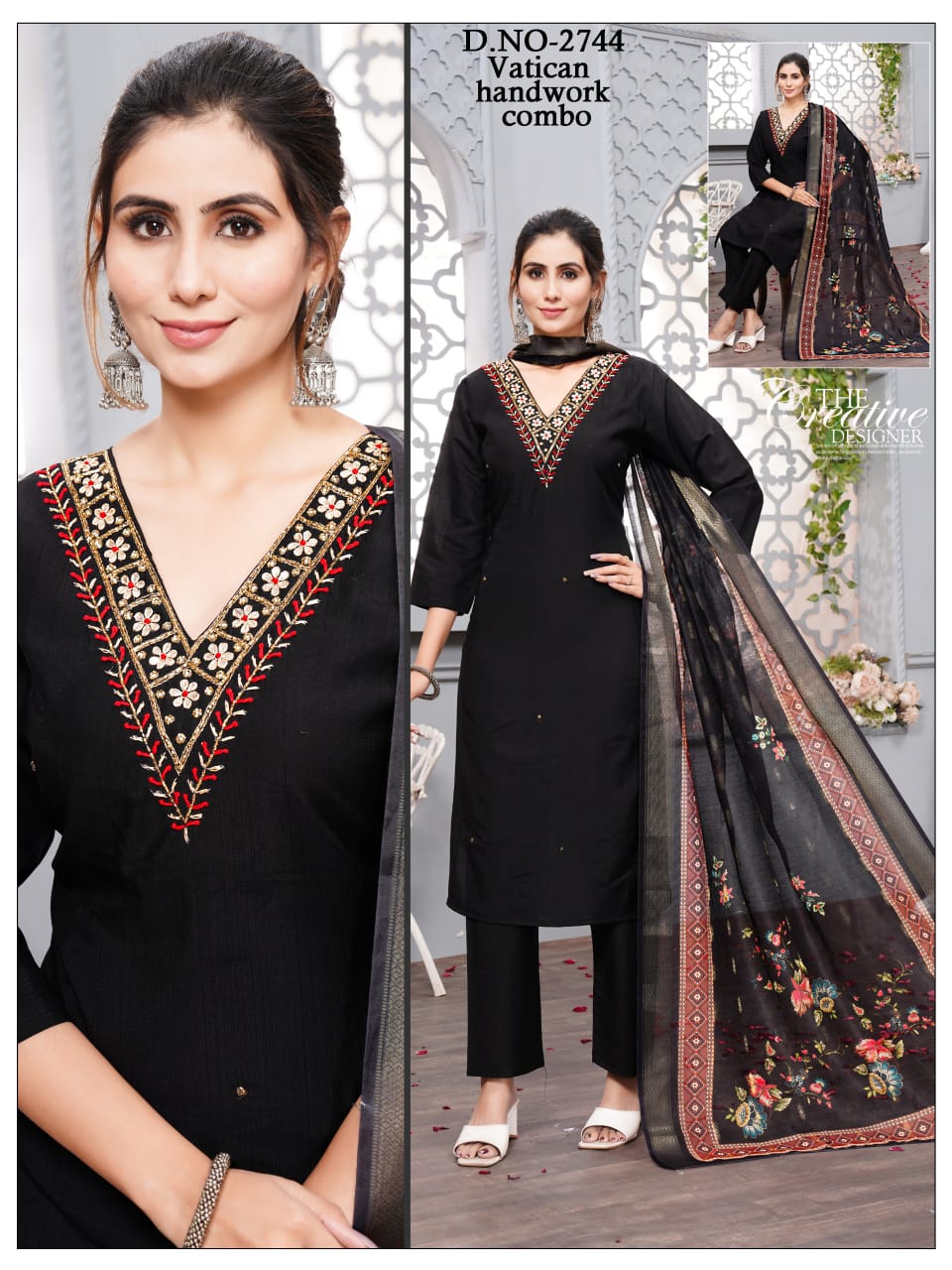 Roman silk Heavy Handwork 3pc with Fancy Orgenza Dupatta