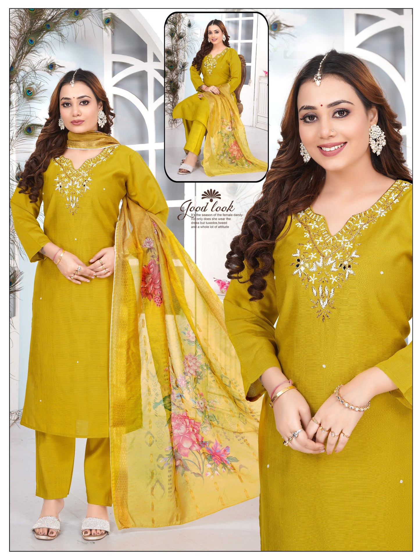 Roman silk Heavy Handwork 3pc with Fancy Orgenza Dupatta