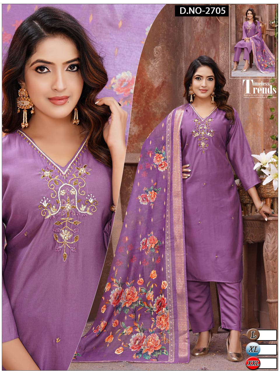 Roman silk Heavy Handwork 3pc with Fancy Orgenza Dupatta