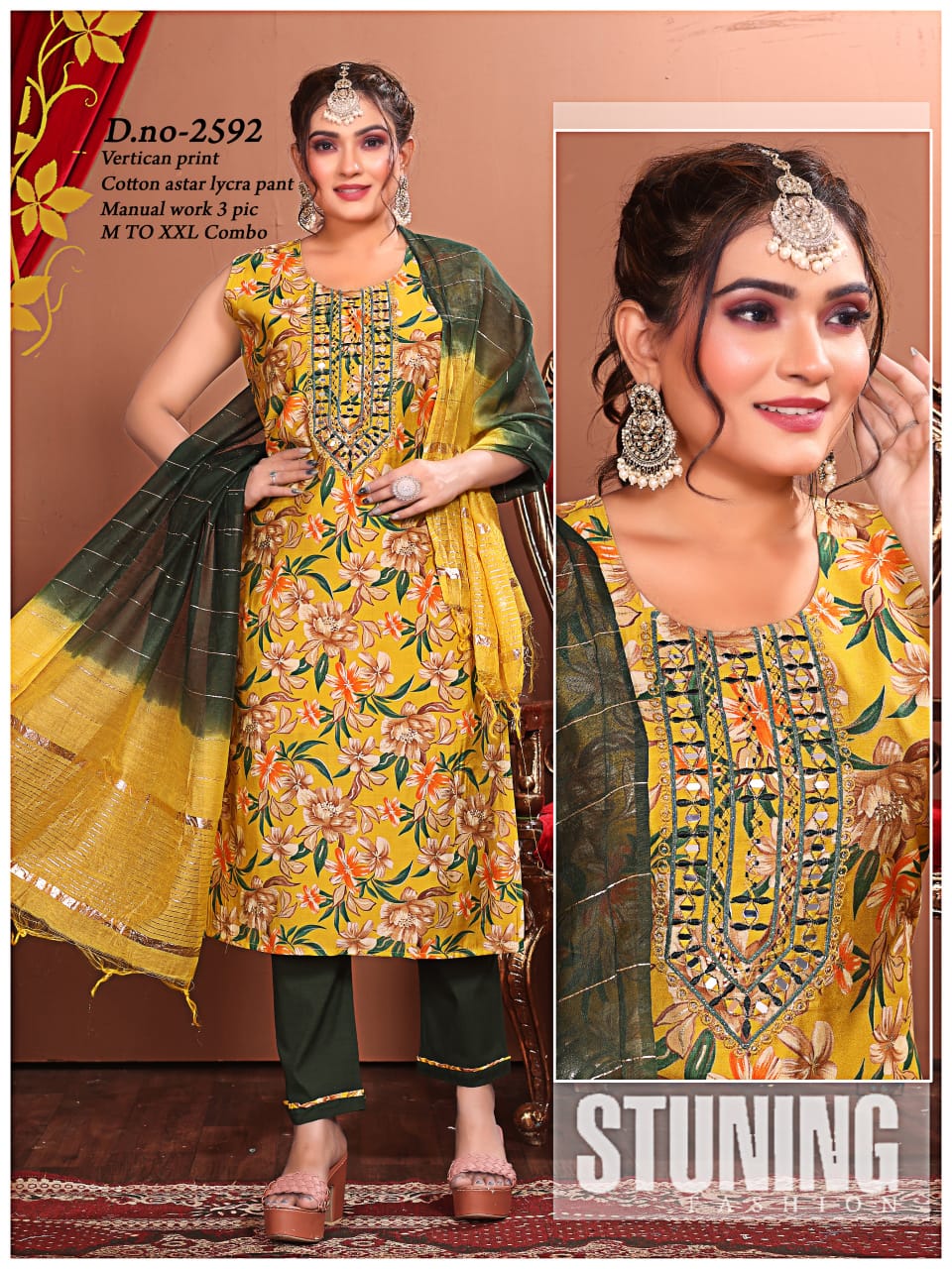 Vertican Print Cotton Astar Lycra Pant 3 Pcs Set