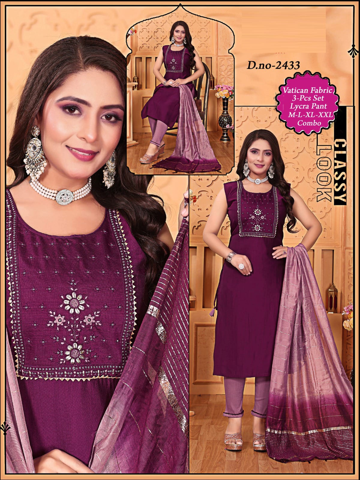 Vatican Fabric Cotton Astar Lycra Pant 3 Pcs Set