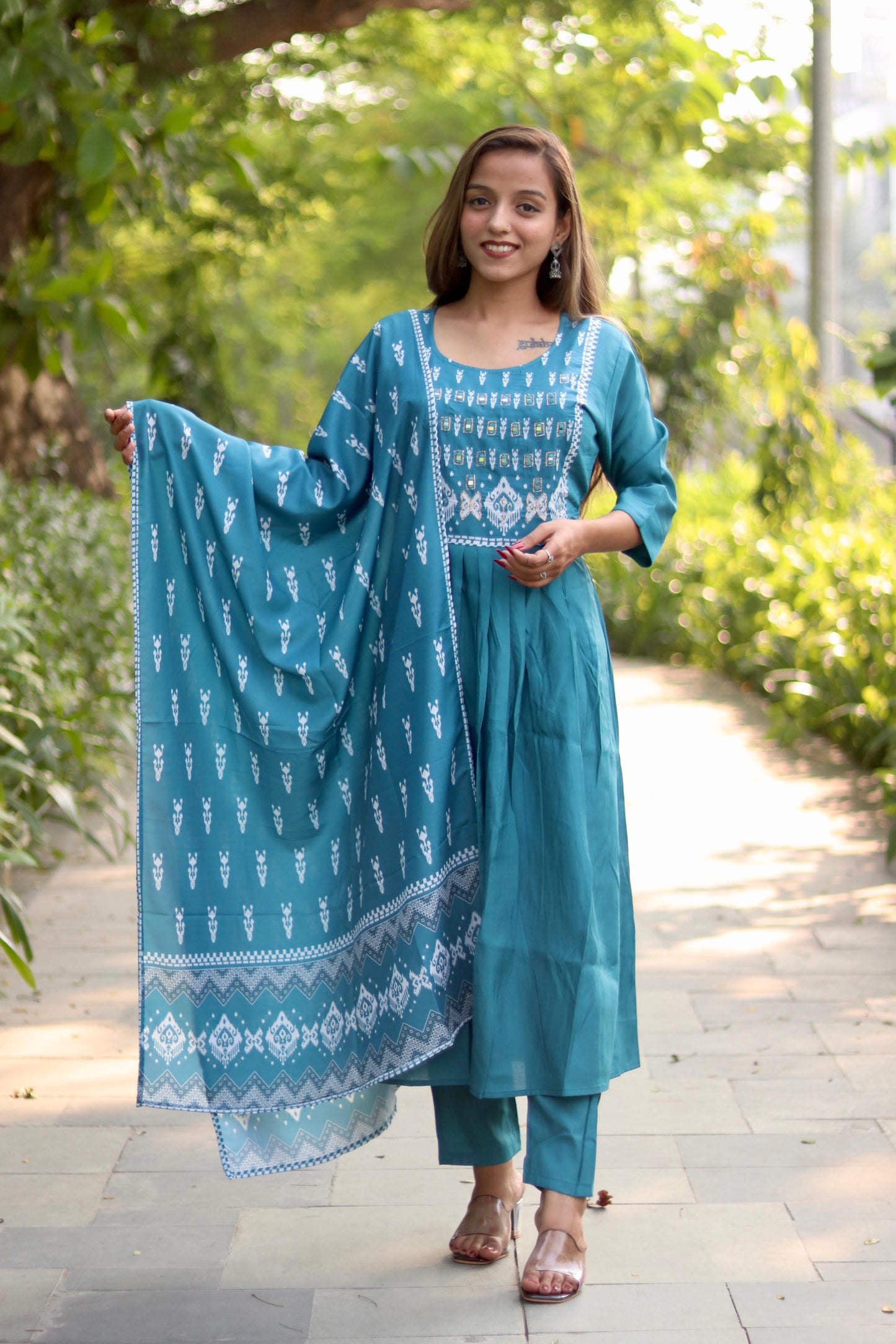 Roman Silk Ghera Kurta Set printed designer set
