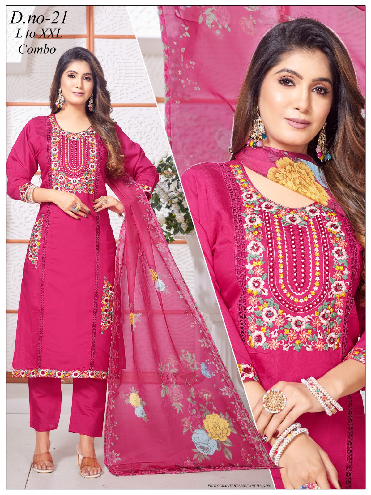 Yog work With side work embroidery Pink Magic 3pc set