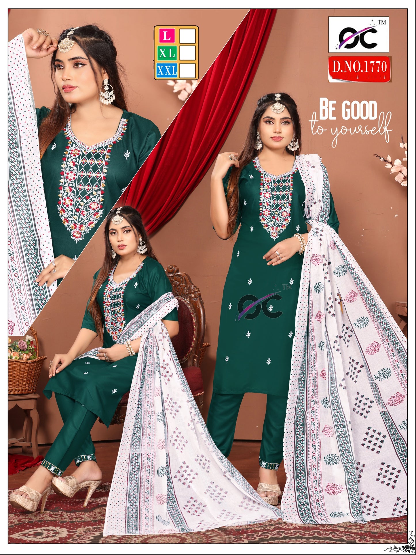 Roman Silk 3pc set neck work with white Printed dupatta