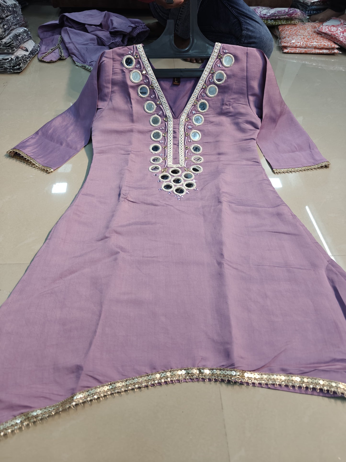 Elegant Roman Dhoti Set with Mirror & Gota Patti Work