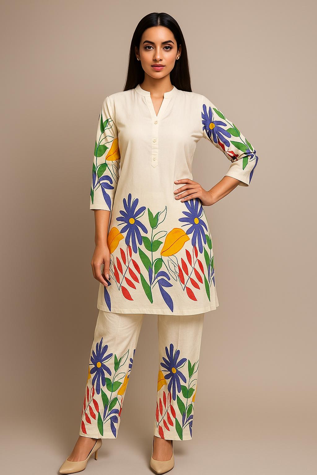 Dabu Cotton cord set kurti