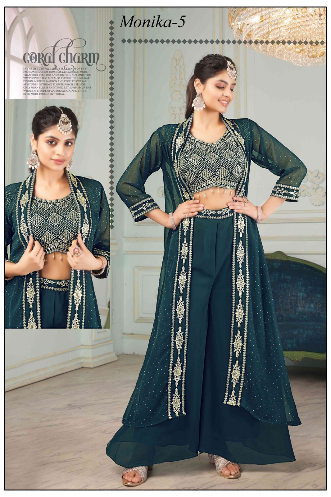 Georgette Festive Wear Crop Top Shrug Set