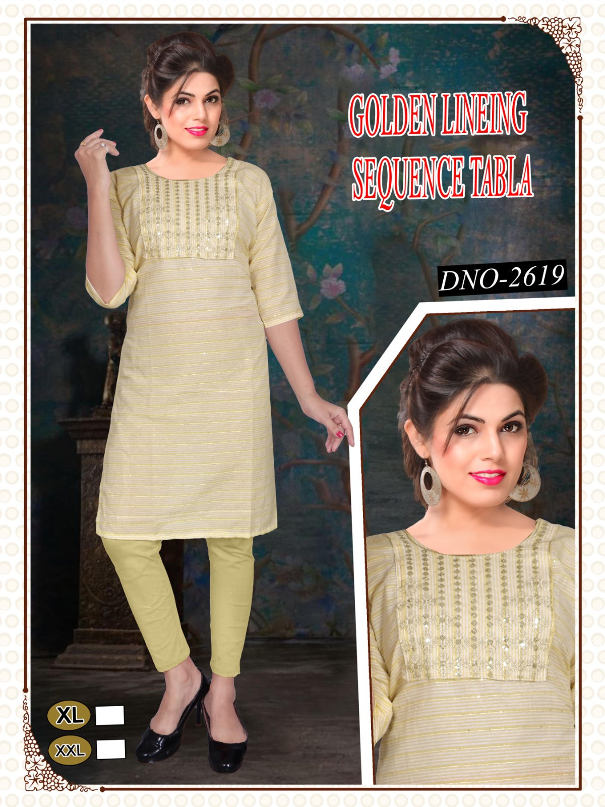 Girls' Printed reyon golden kurti