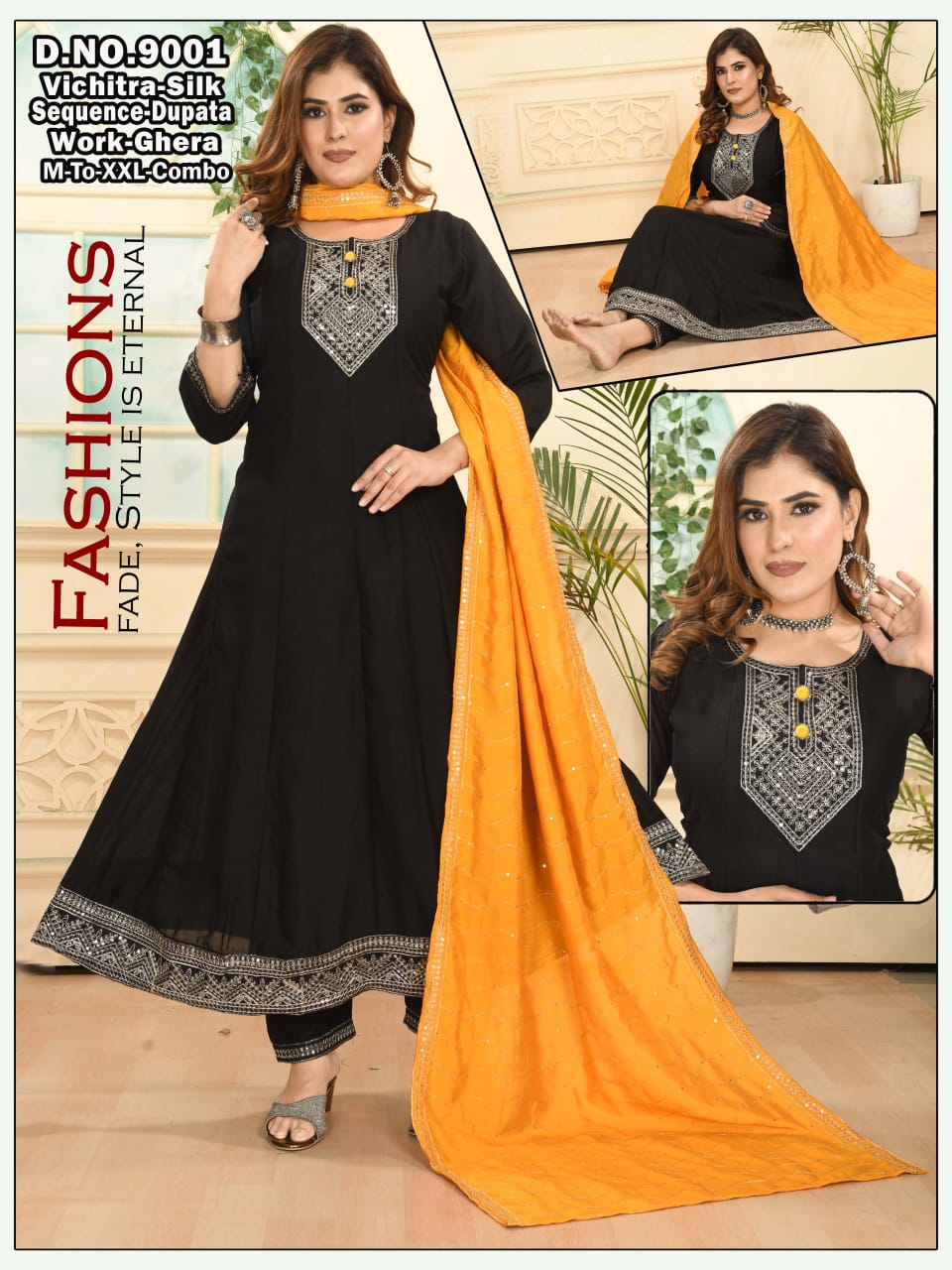 Elegant Vichitra Silk 3-Piece contrast dupatta