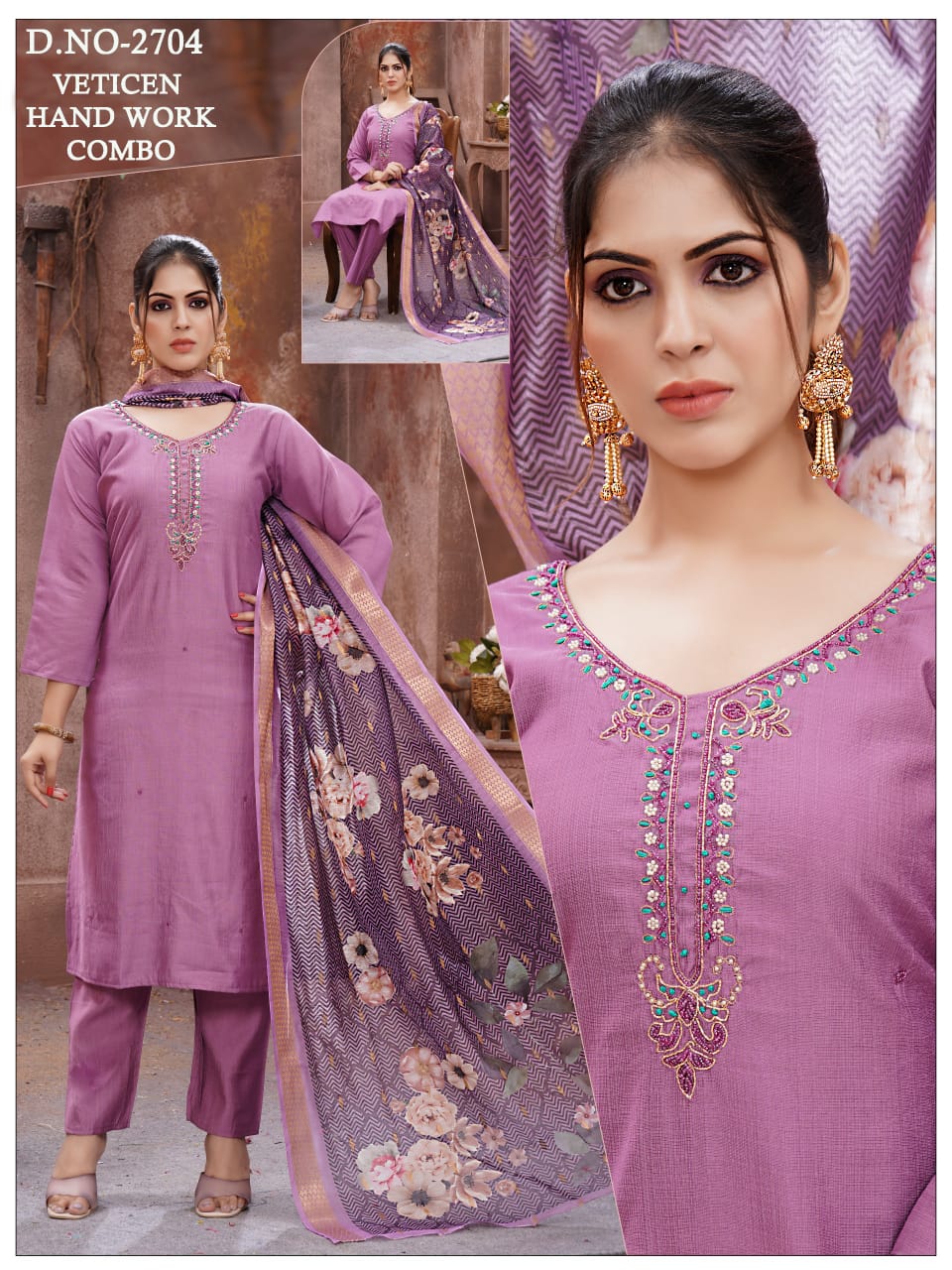 Roman silk Heavy Handwork 3pc with Fancy Orgenza Dupatta