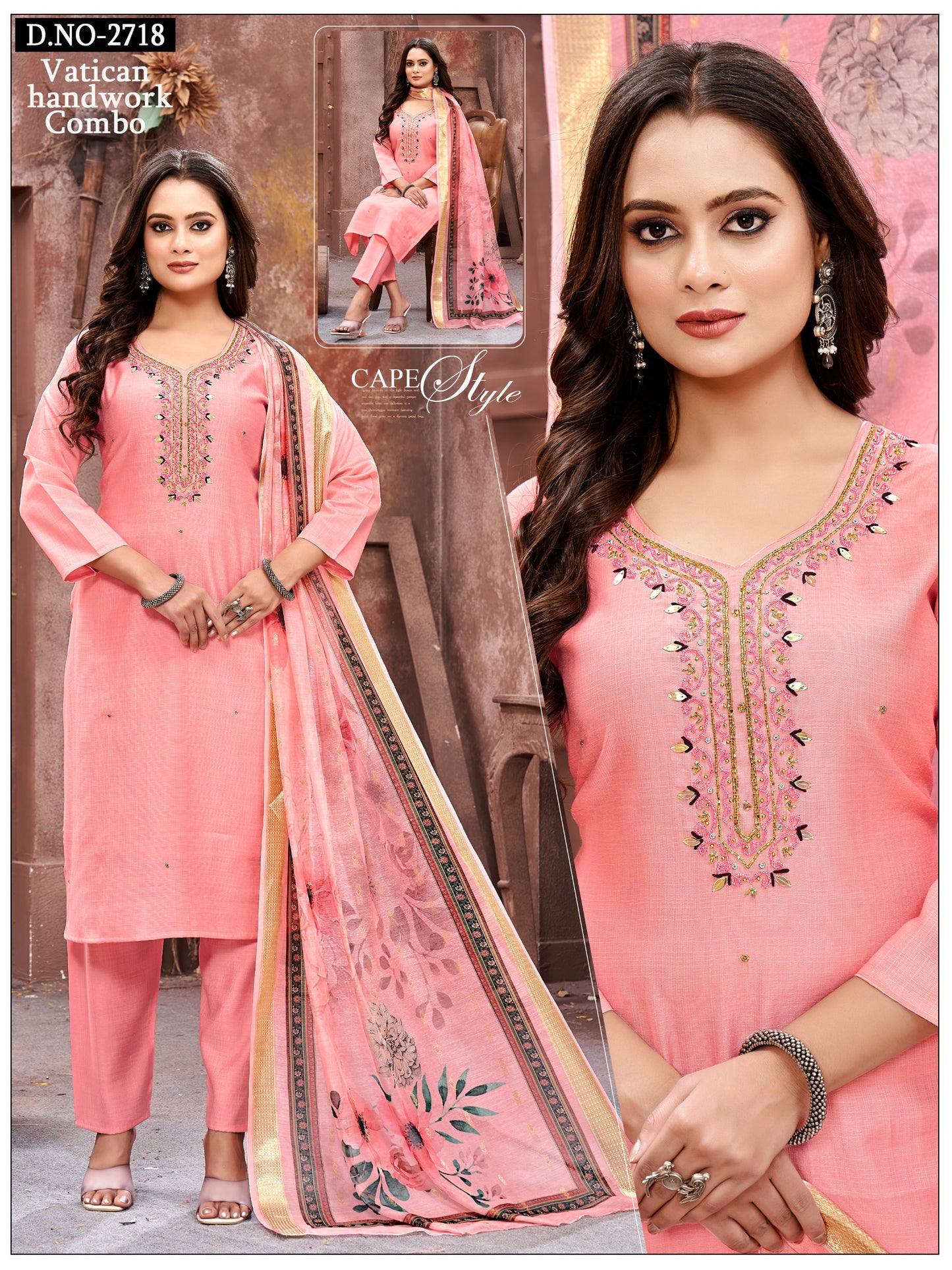 Roman silk Heavy Handwork 3pc with Fancy Orgenza Dupatta