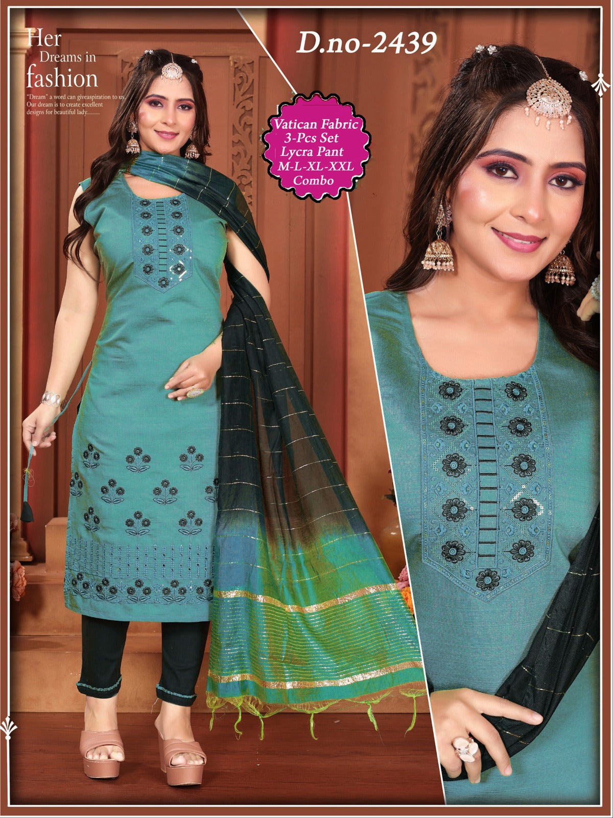 Vatican Fabric Cotton Astar Lycra Pant 3 Pcs Set