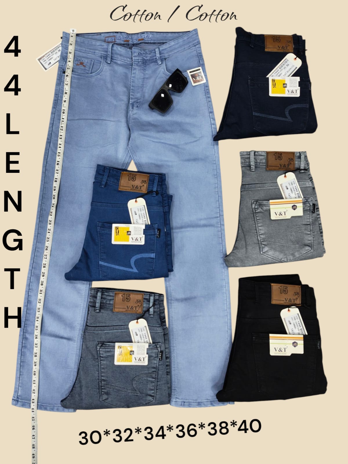 Men's Versatile Cotton Denim Jeans 44'length