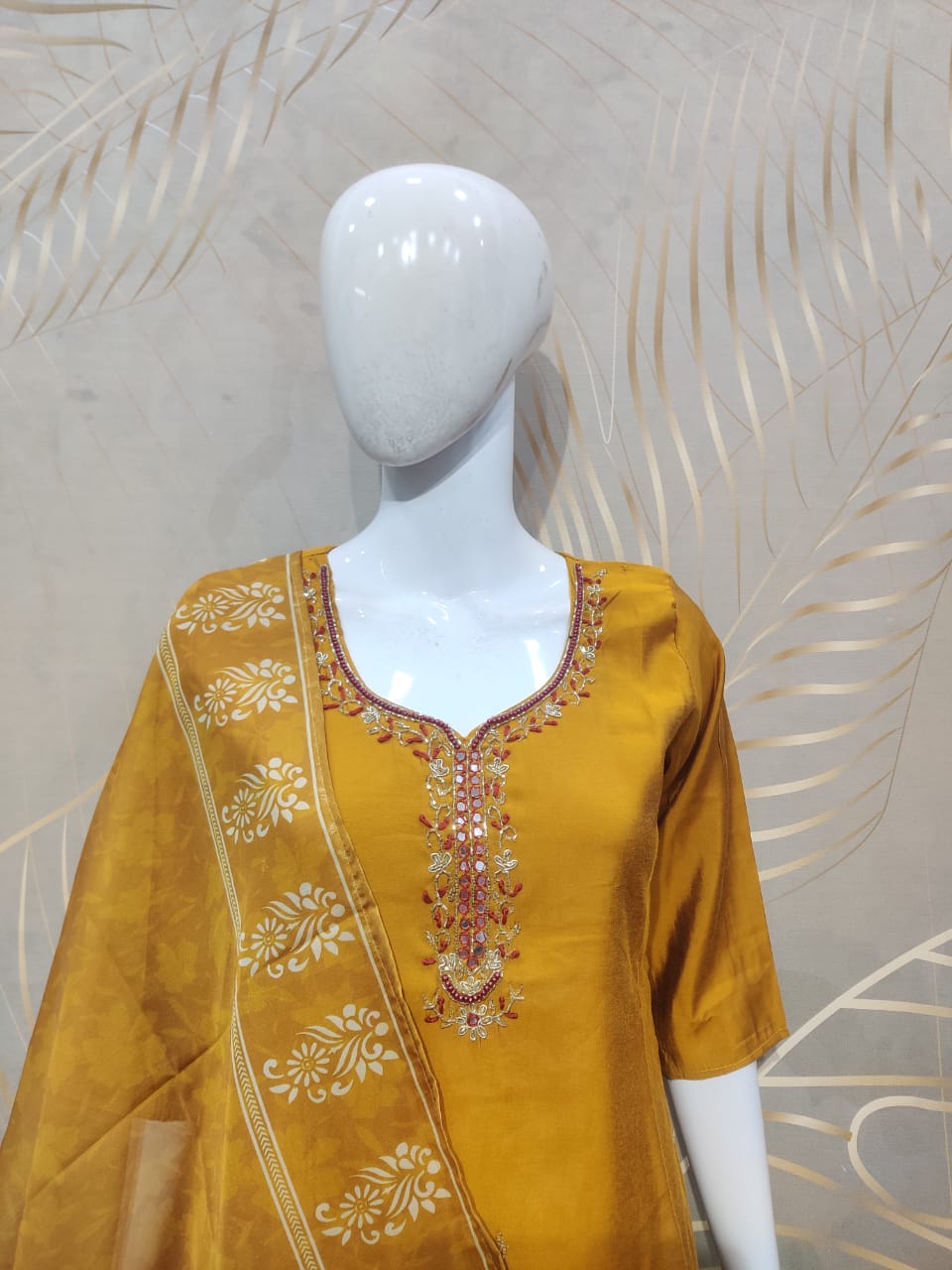 Elegant Roman Silk Mirror Work Kurta