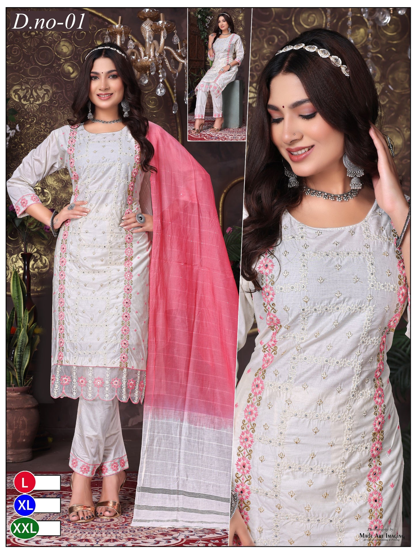 white neck chanderi suit