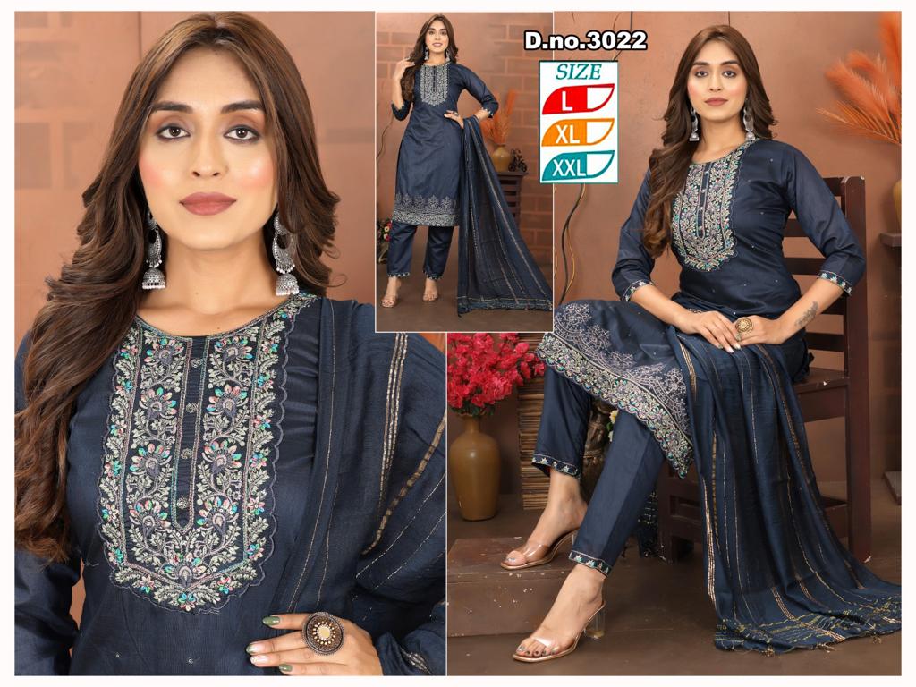 Elegant Embroidered chanderi 3 Pcs Set