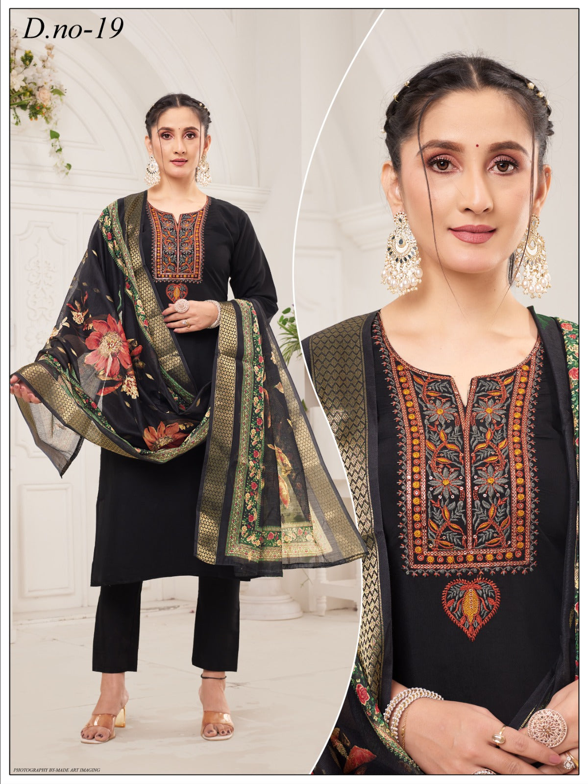 Black Elegant Embroidered 3 Pcs Set black hai toh sirf black hai jabardasti whatsapp