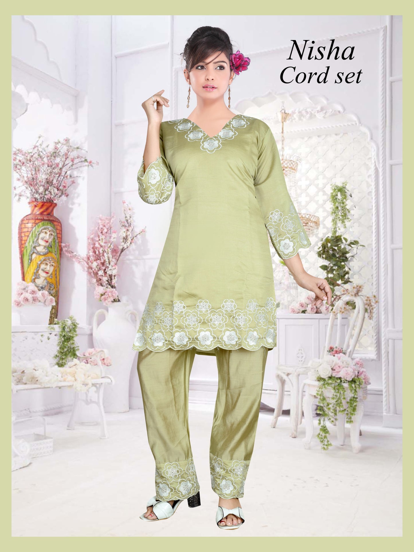 Roman B&W embroidery cutwork cord set