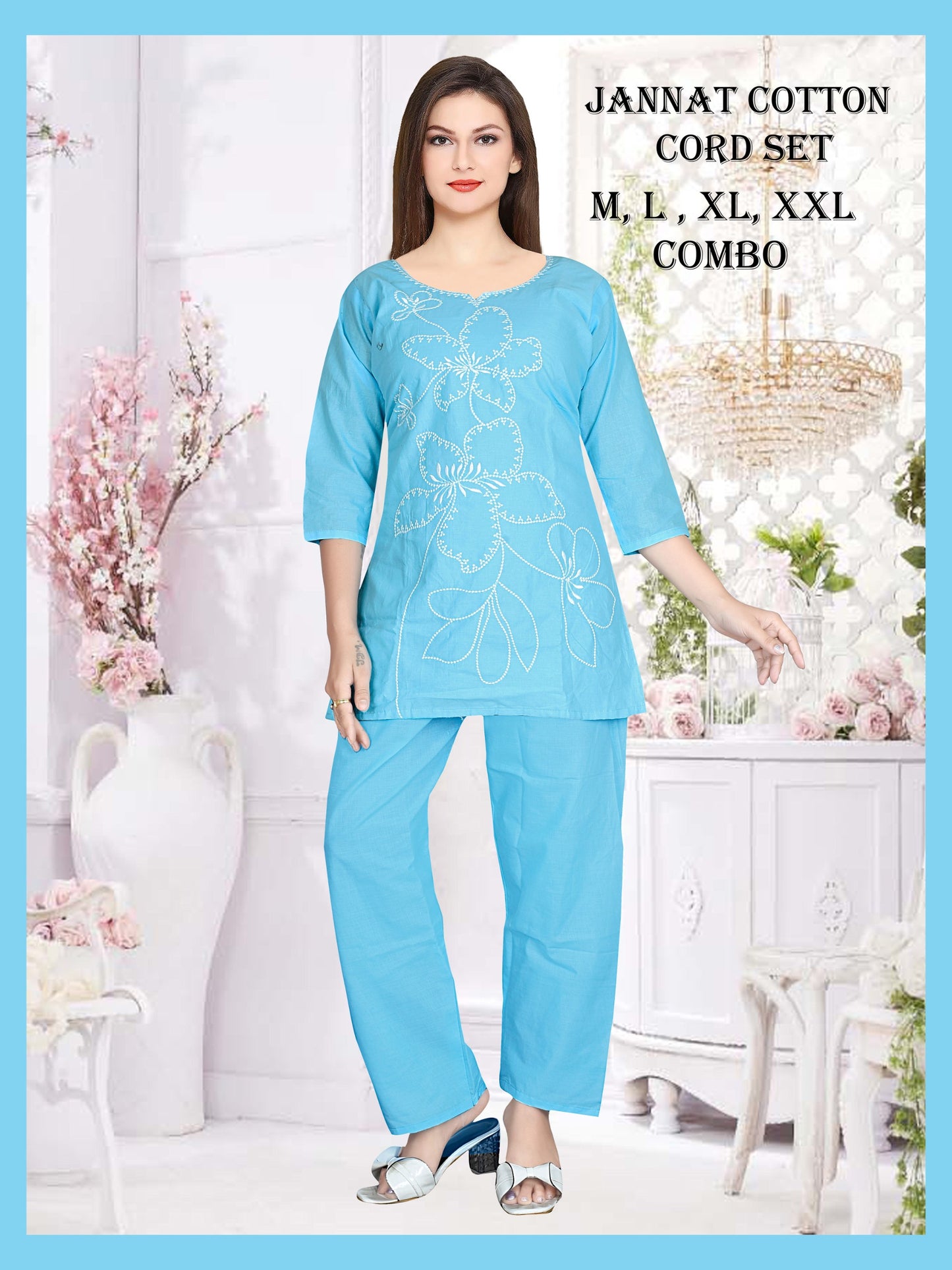 Jannat Cotton Floral Outline Cord Set