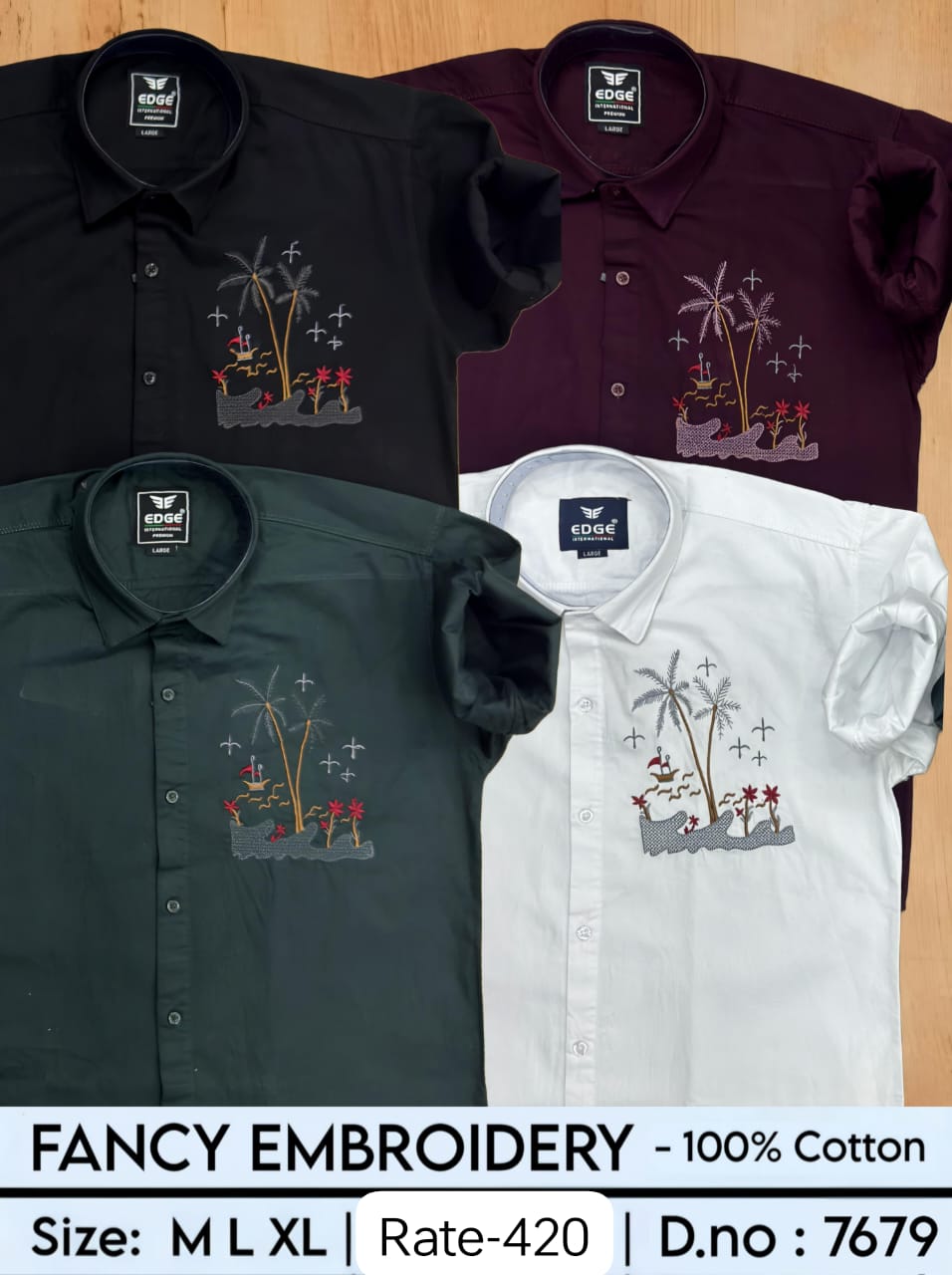 "EDGE" Branded Embroidered Tropical Theme Shirt