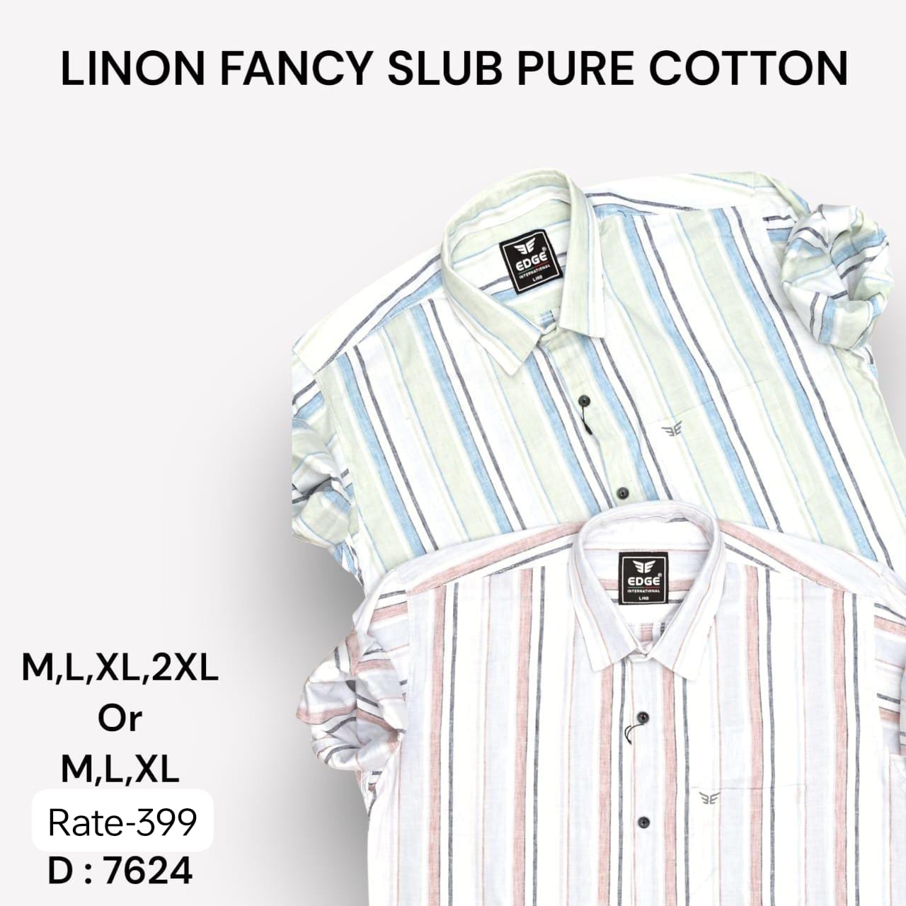 Men's Full Sleeve Linon Fancy Slub Pure Cotton Striped Shirts