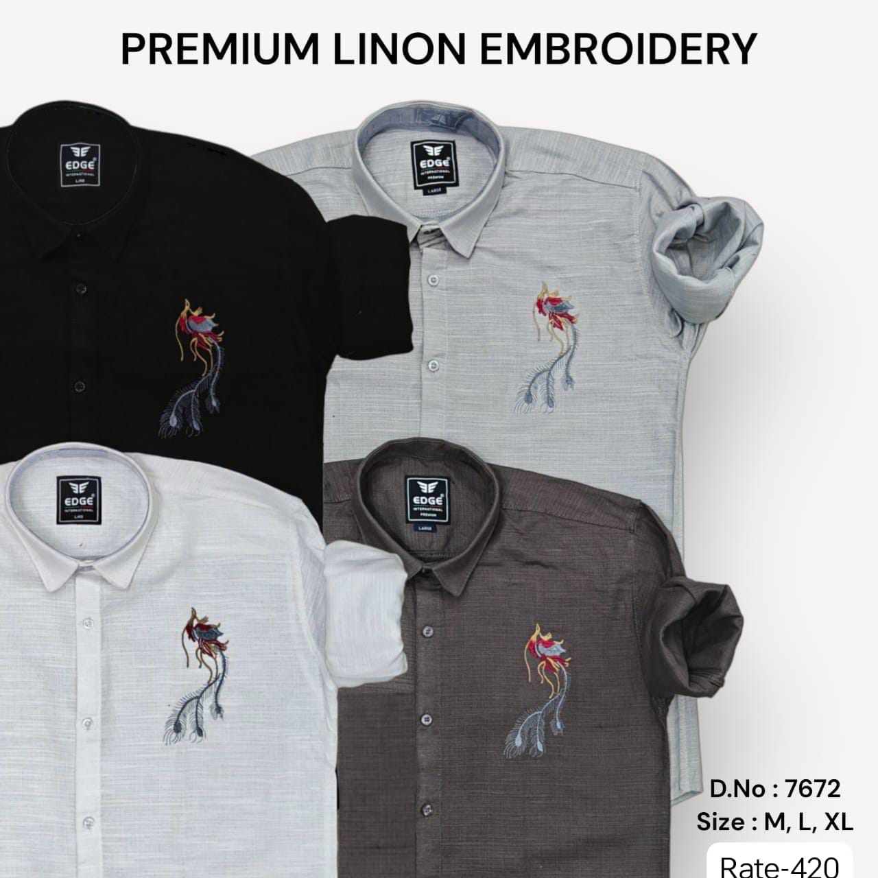 Men's Full Sleeve Premium Linon Embroidery Shirts