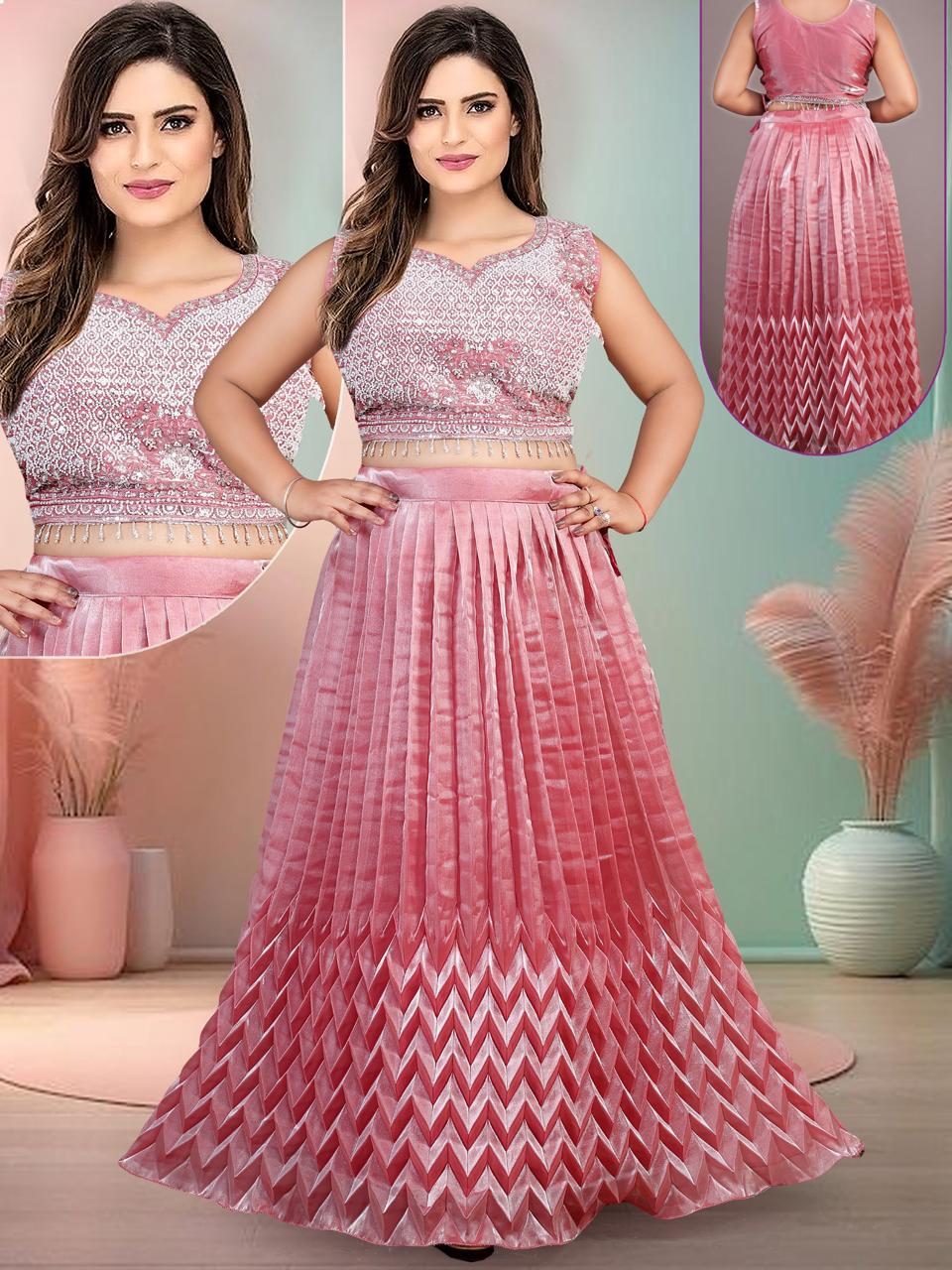 Beautiful Crop Top & Aura Pleated Lehenga Set