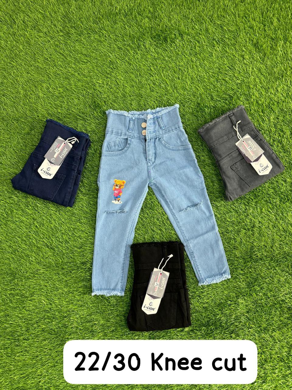 Girls' Trendy Cotton Jeans with Knee Cut