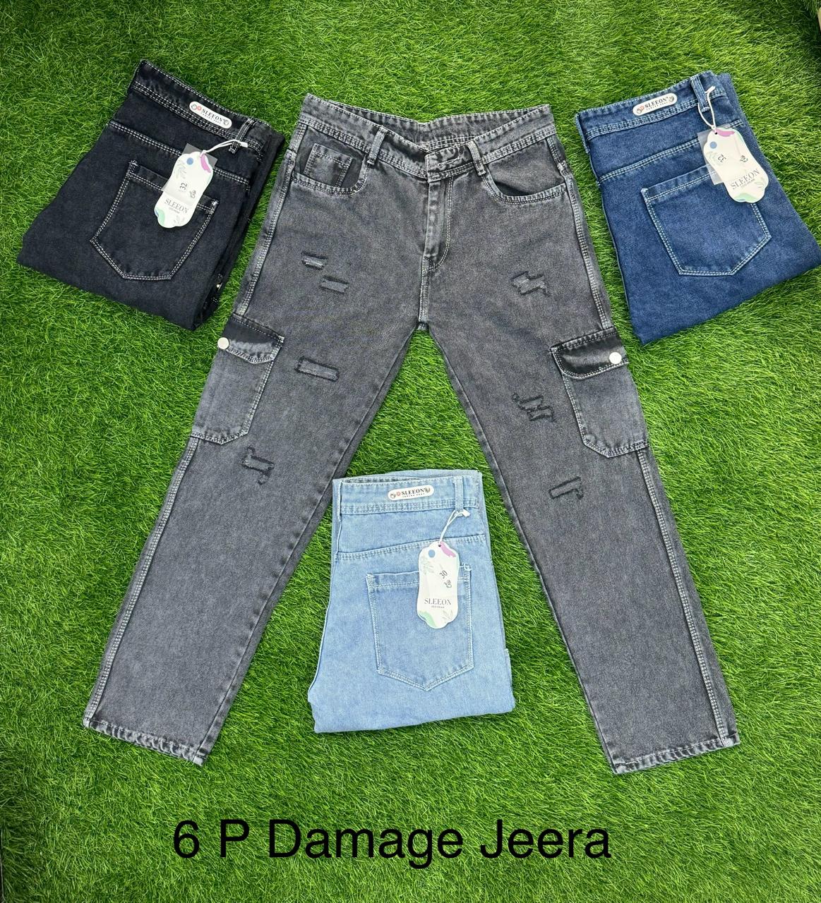 6 Pocket Min Damage Wide leg Cotton denim Jeans