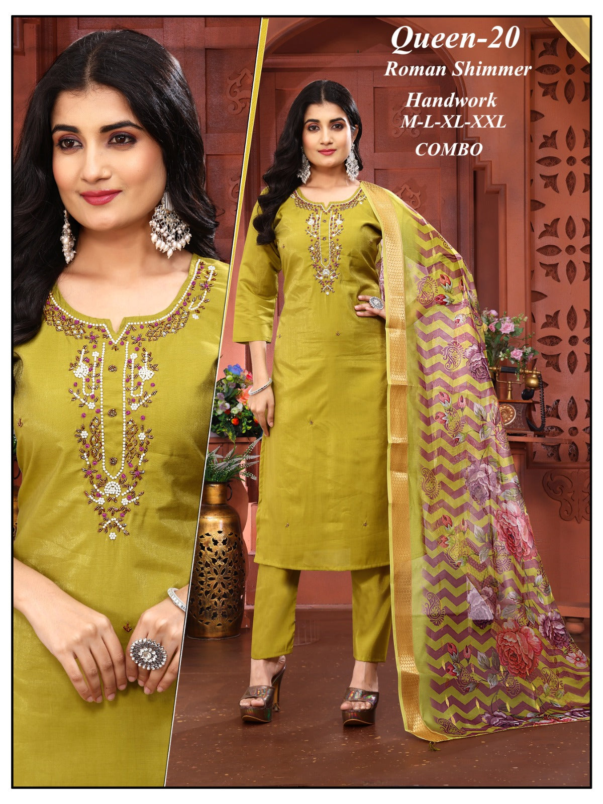 Yellow Minor Handwork kurti Pant 3pc set