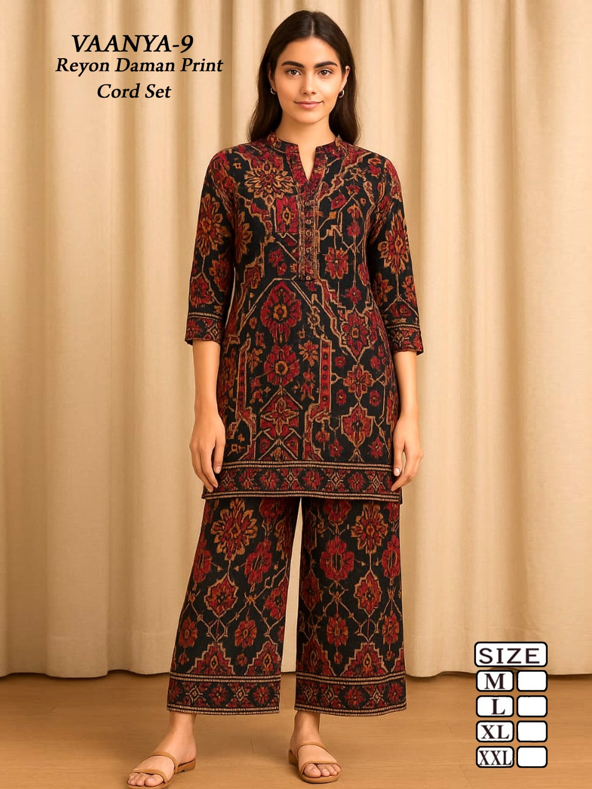 Rayon fabric with Daman Print,  cord set