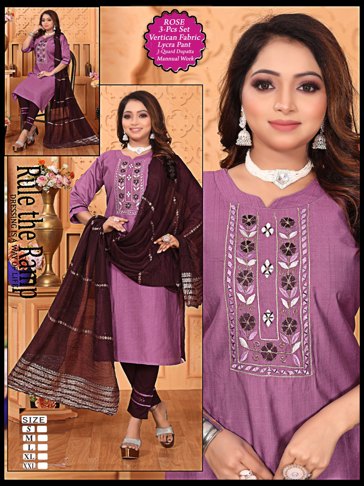 Vertican fabric designed embodry  kurti