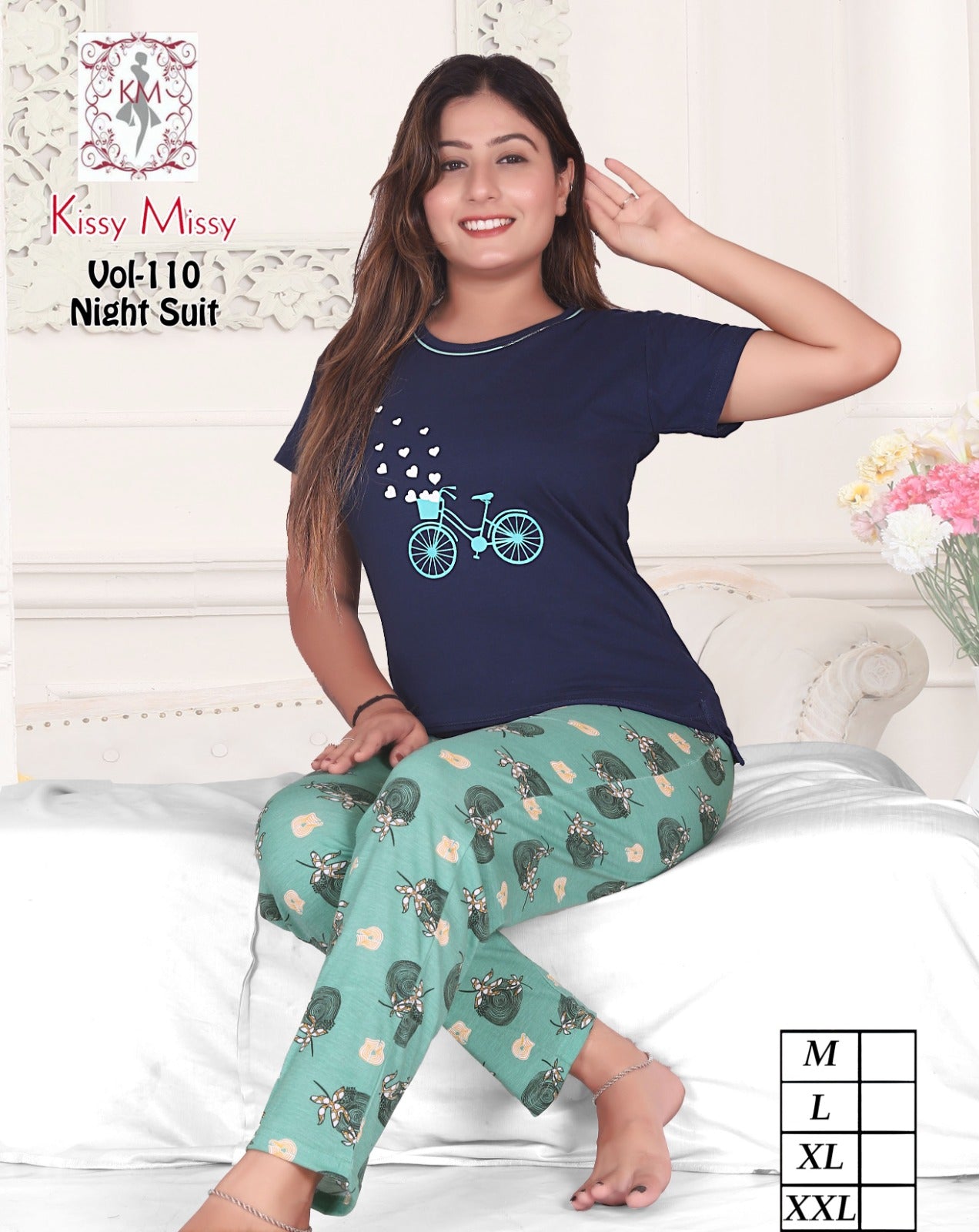 Girls' Lycra Printed Night Suit - kisssy messy