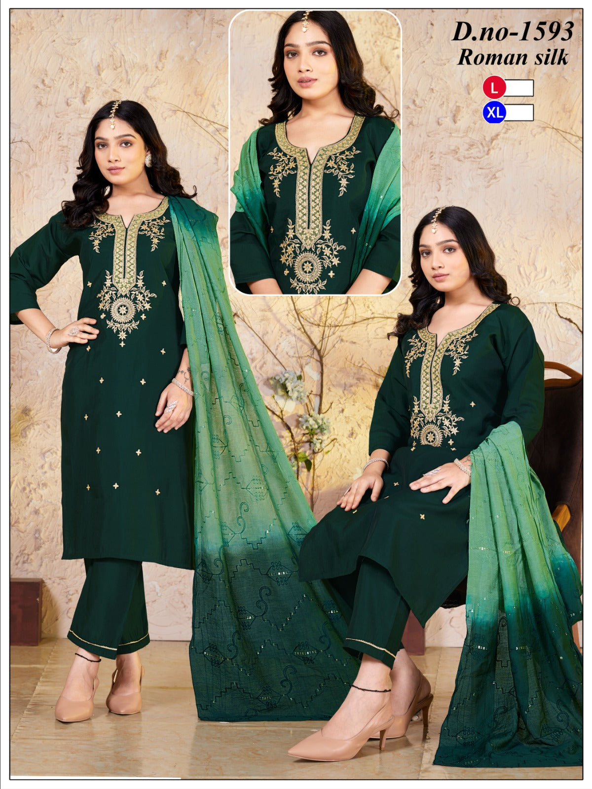 Women's Heavy Embroidery Roman Silk