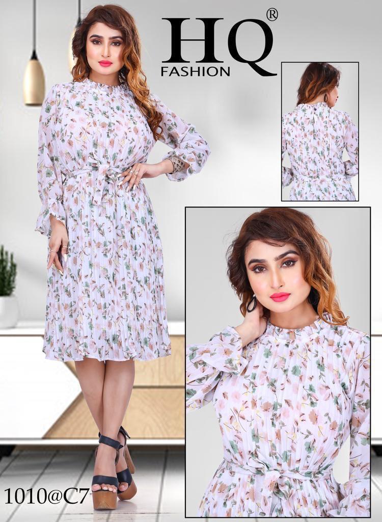 Heavy Georgette Pleated Floral Dress – 4 Colour Chart Pack, Free Size