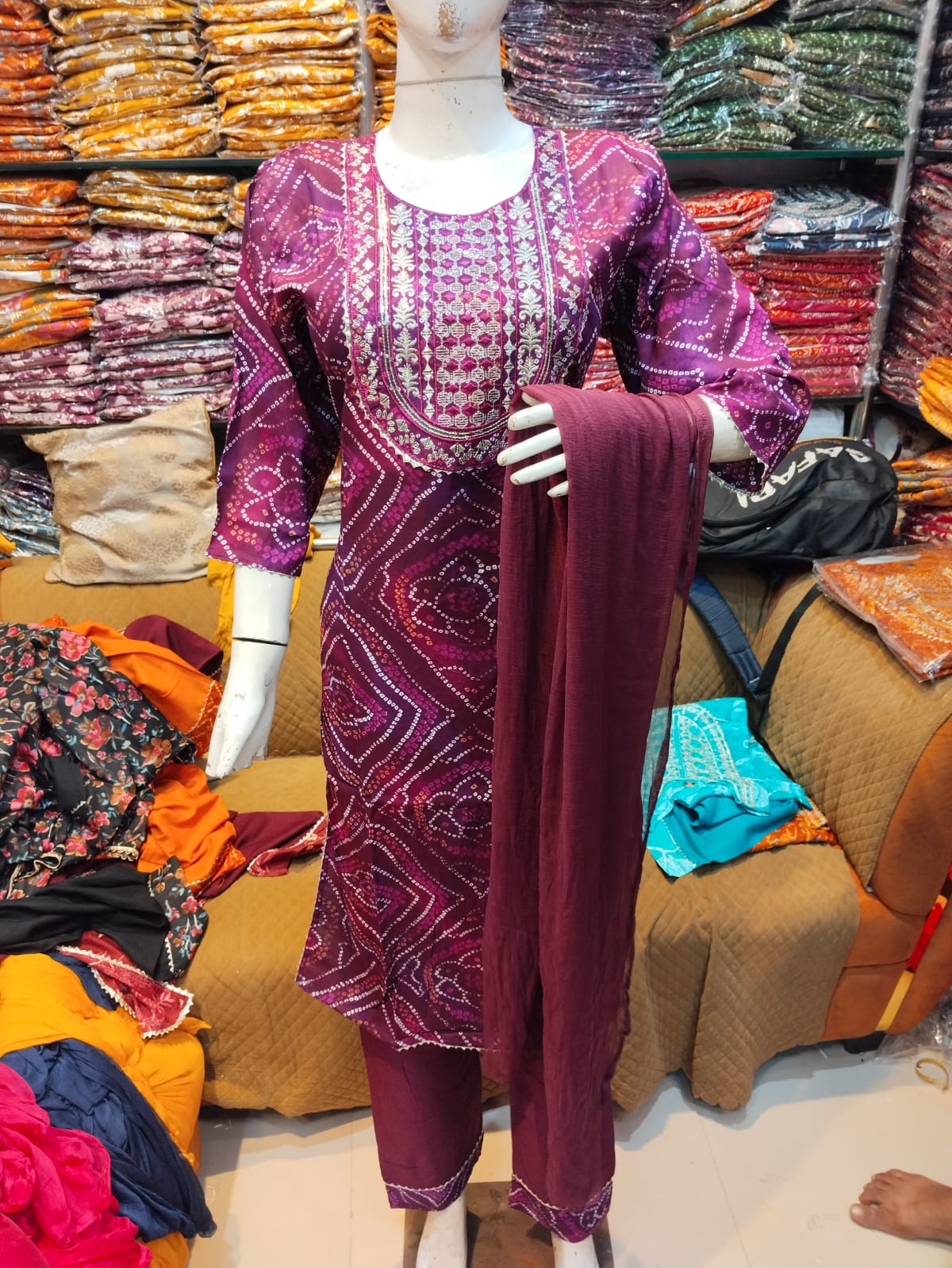 Rayon Foil Print Anarkali Kurta Set