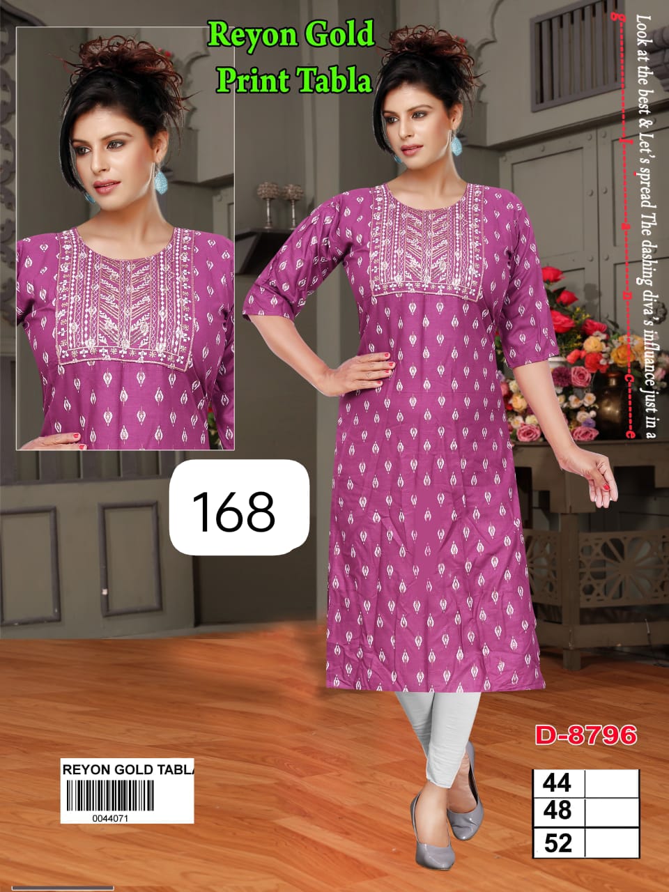 Girls' reyon gold tabla print kurti