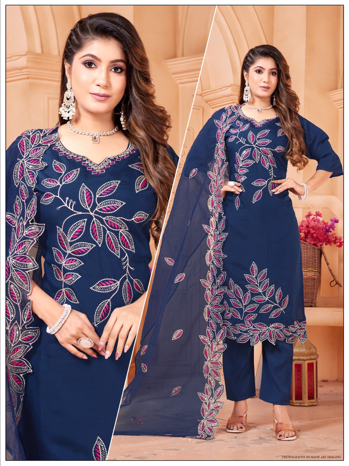 Roman silk 3-Piece Suit Set with Embroidery