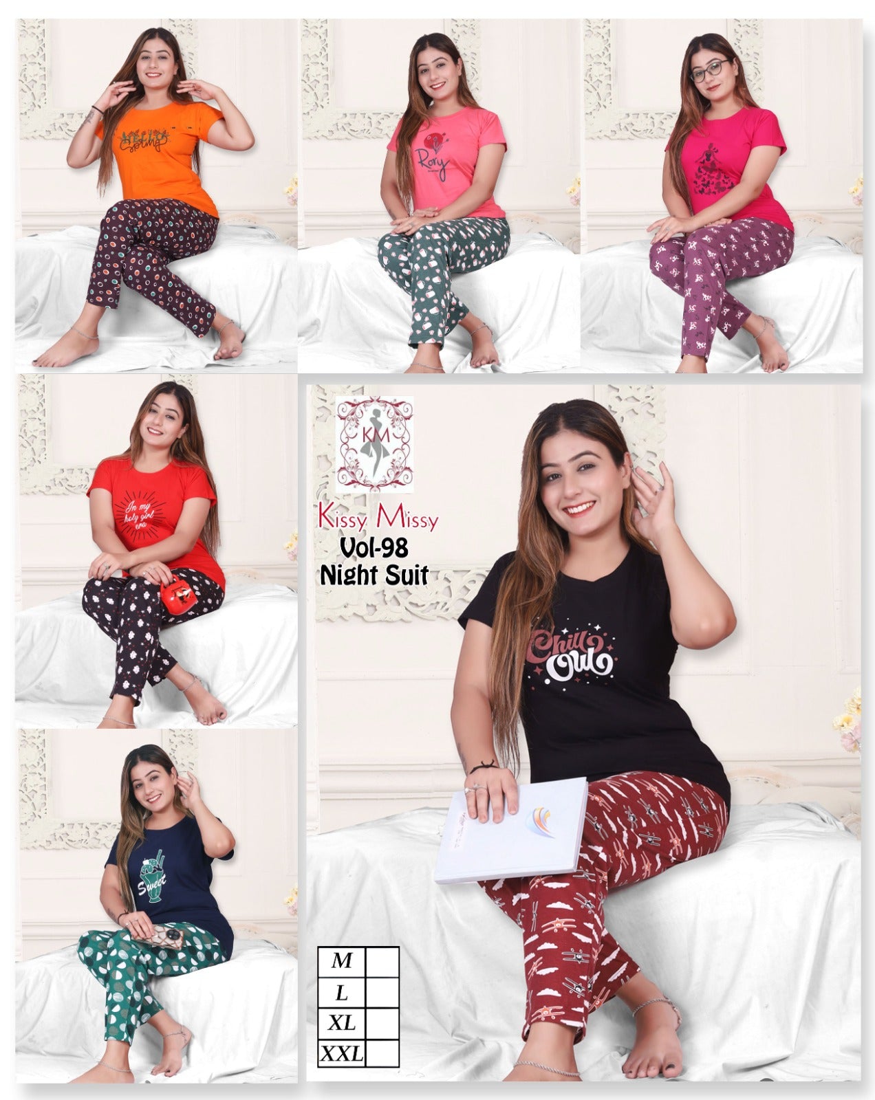 Branded Round neck Girls Night Suit Set