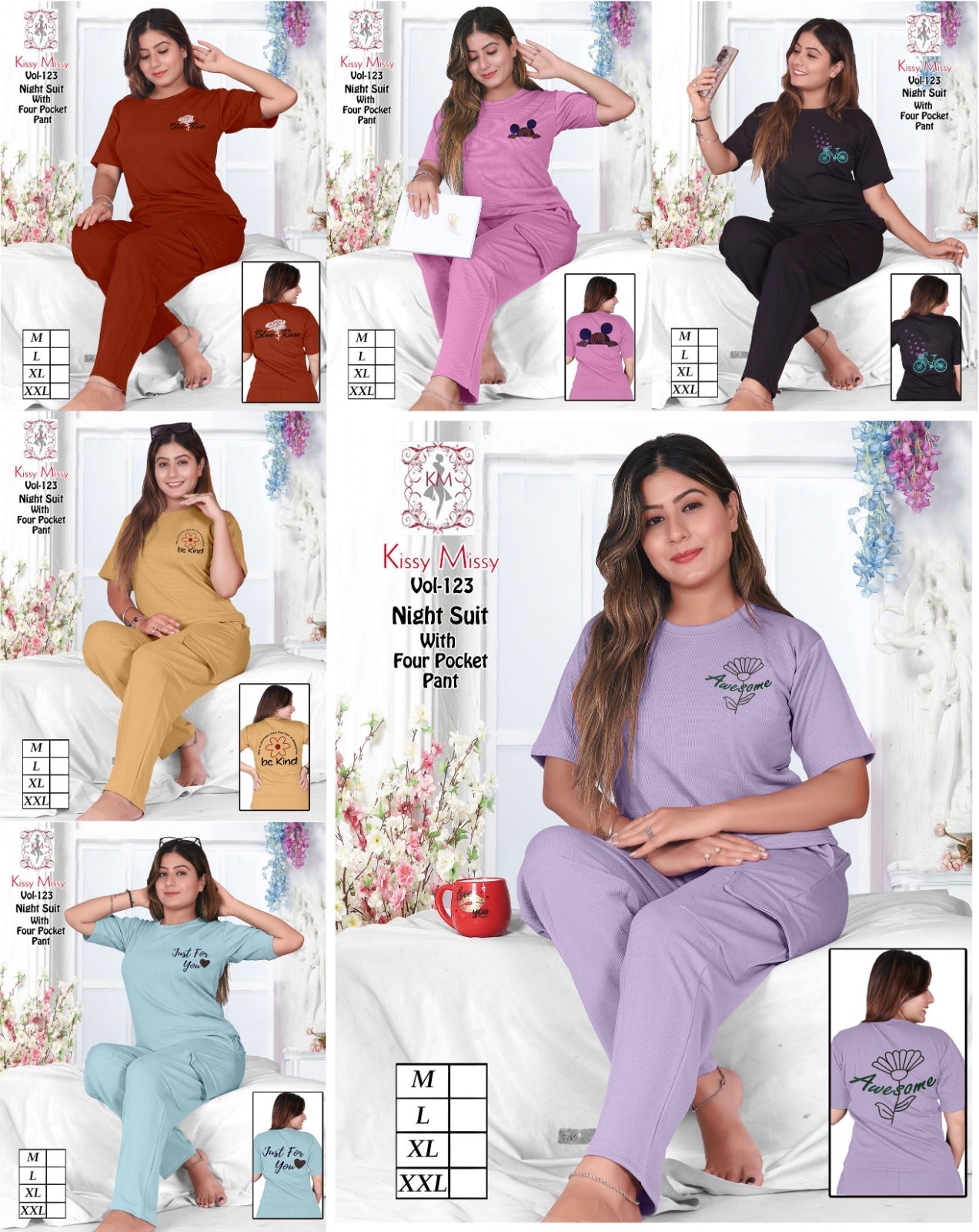 4 pocket cord set Back Print Night suit