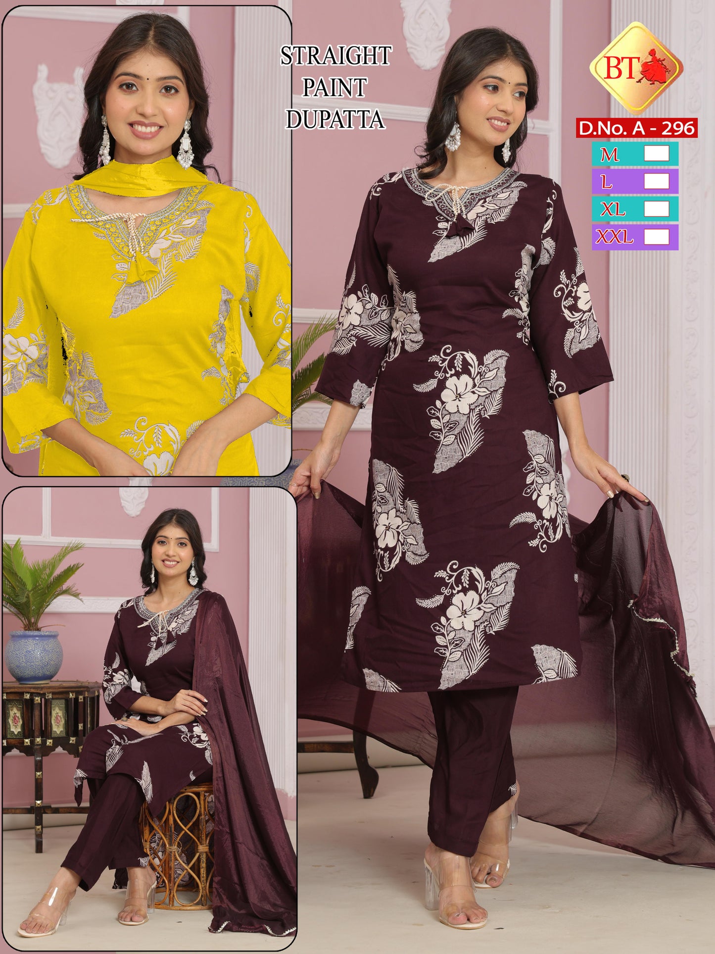 Elegant Boat Neck Rayon 3-Piece Set – Combo of 4