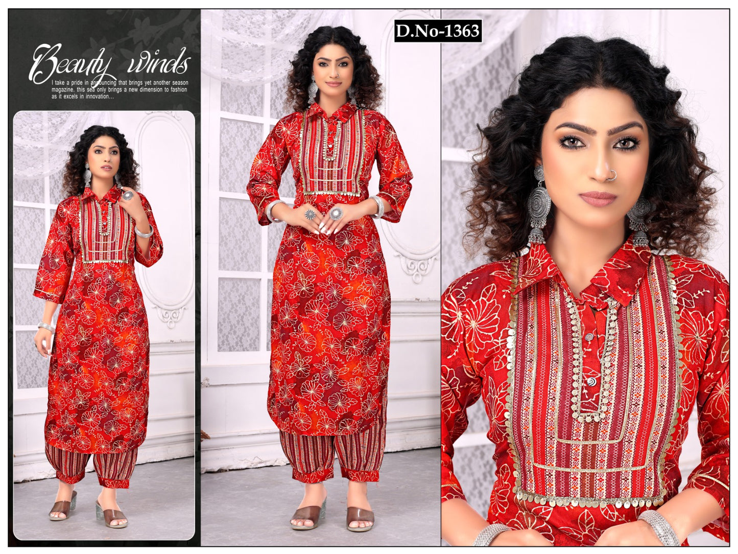 Afghani-Collar Kurti Heavy rayon 2pc