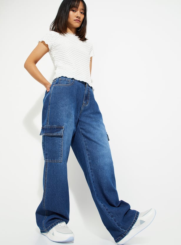 Wide Leg Cargo 6 pocket RAW Denim Women Jeans