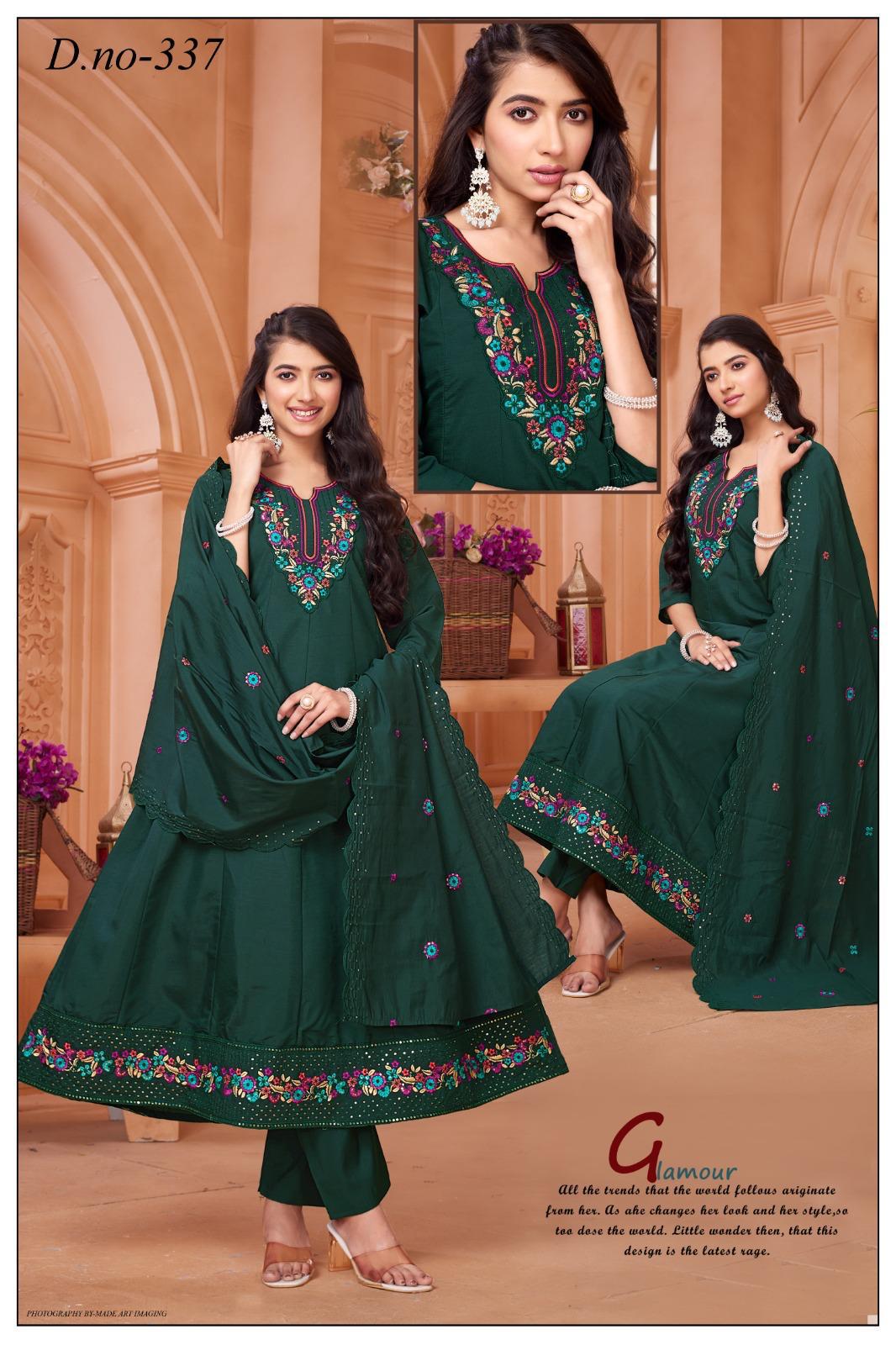 Green Fancy Embroidery Frock Kurti Set