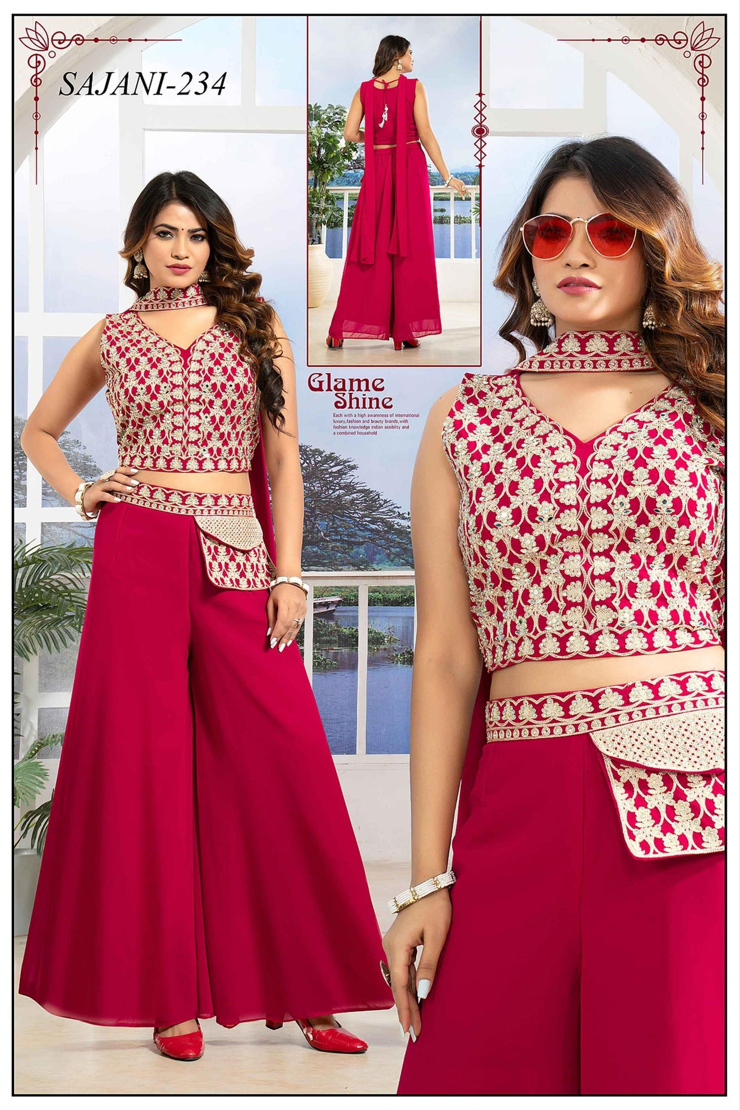 Red Golden Silo Embroidery 3pc