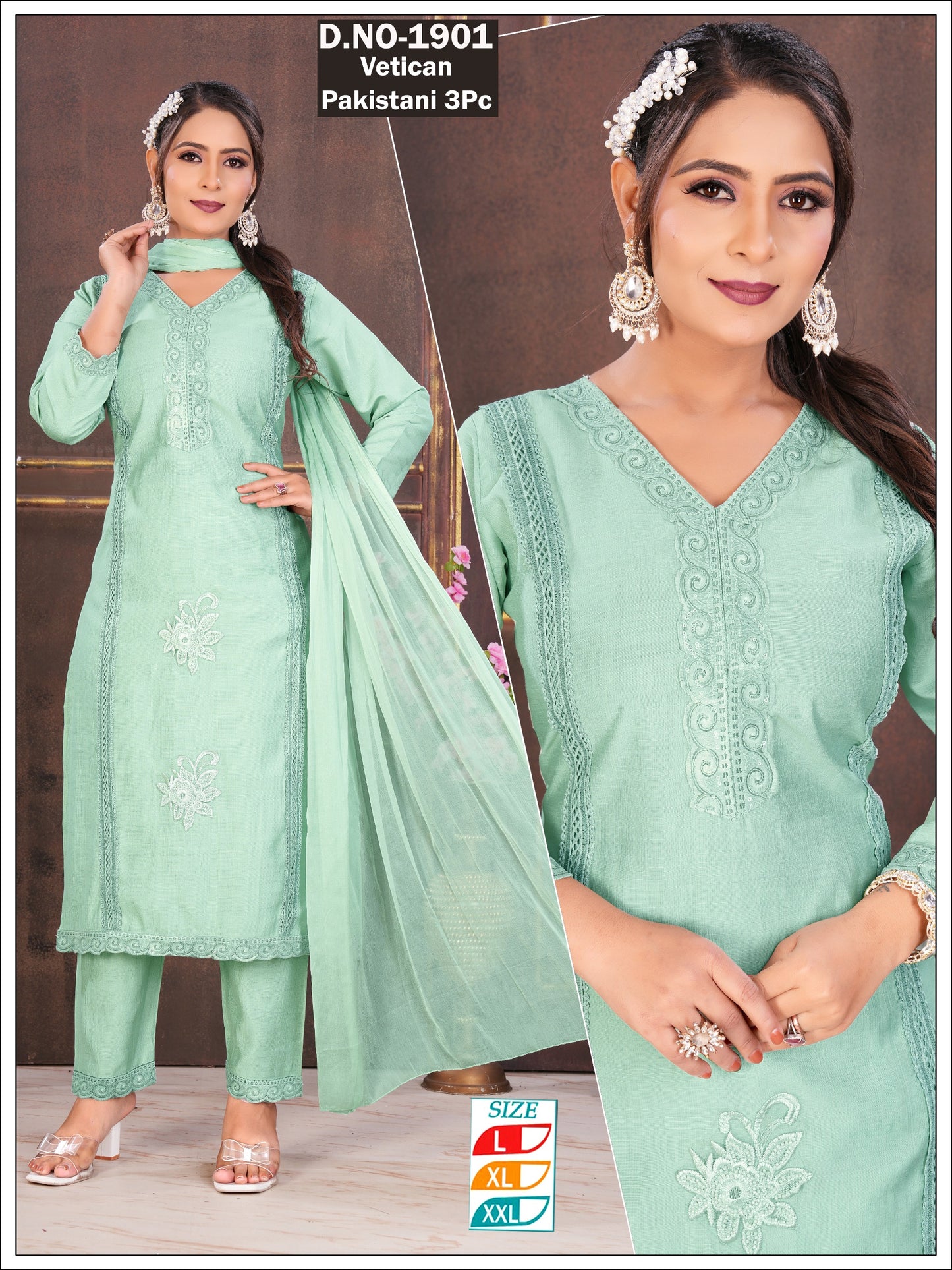 Vatican Pakistani pattern 3pc (Sky blue)