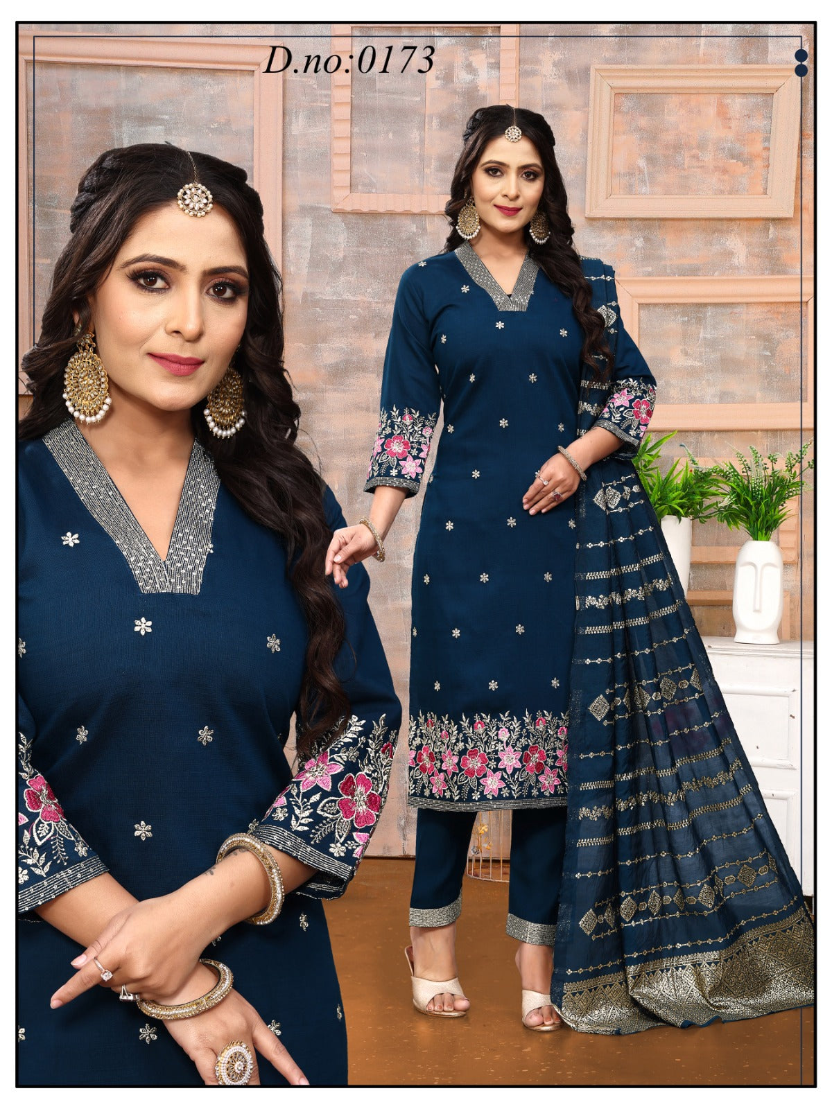 Gorgeous V-neck Panel Work with Banarsi Dupatta